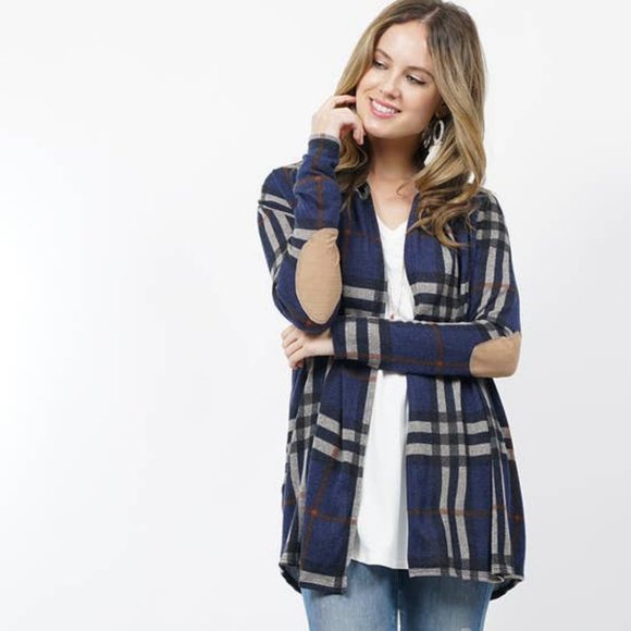 Plaid Elbow Patch Sweater Cardigan - Picture 3 of 10